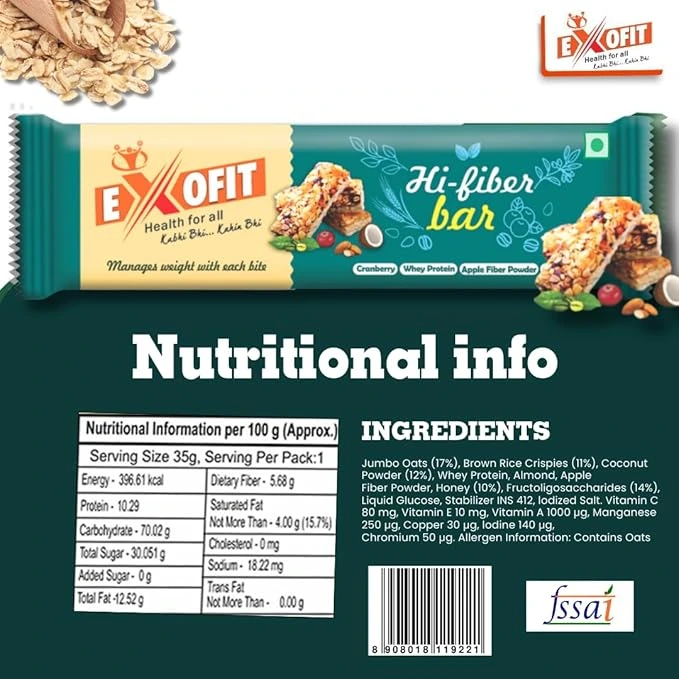 Exofit Hi - Fiber Bar-35g (Pack of 6 Bars) - Image 5